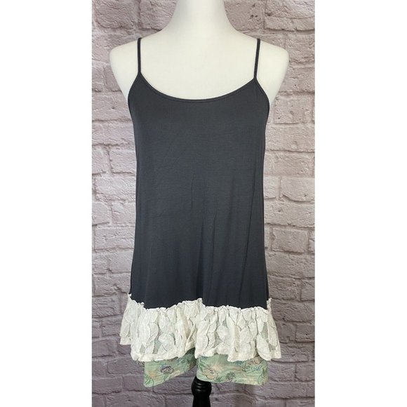 Matilda Jane Small Gray Floral Lace Trim Ruffle Tiered Hem Modal Tank Top 9386 - Picture 1 of 7